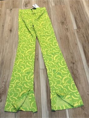 Zara Lime Green & Yellow Flared Patterned Pants